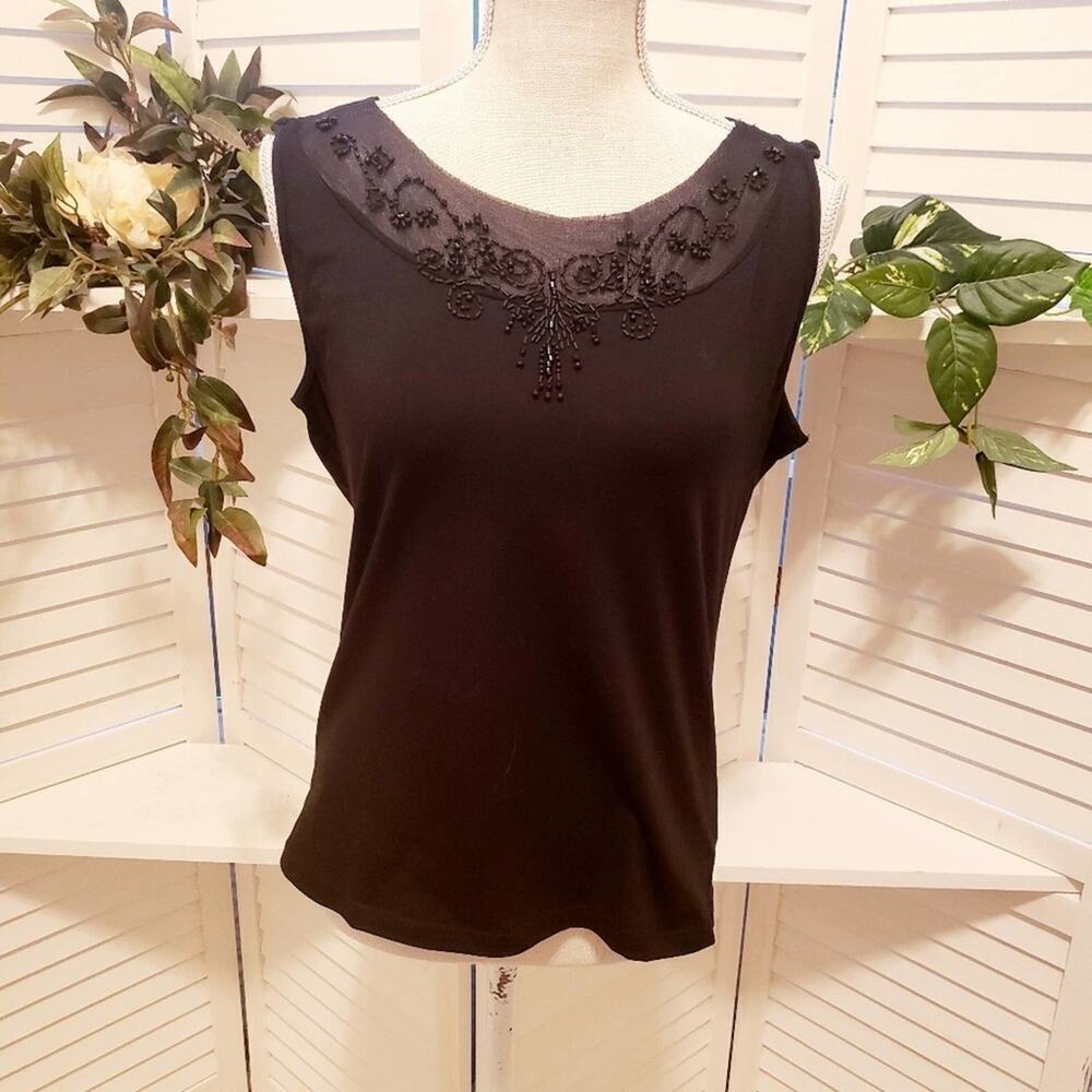 OSCAR DE LARENTA BLACK JEWELED TANK SIZE LARGE